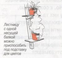 Лестницу с одной несущей балкой можно приспособить под подставку для цветов