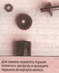 Отвинтить заглушку и вытащить поршень из корпуса насоса