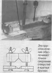 Это приспособление обеспечивает точное сверление отверстий в круглых брусках