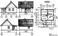 Рис. 1. Виды дома и план